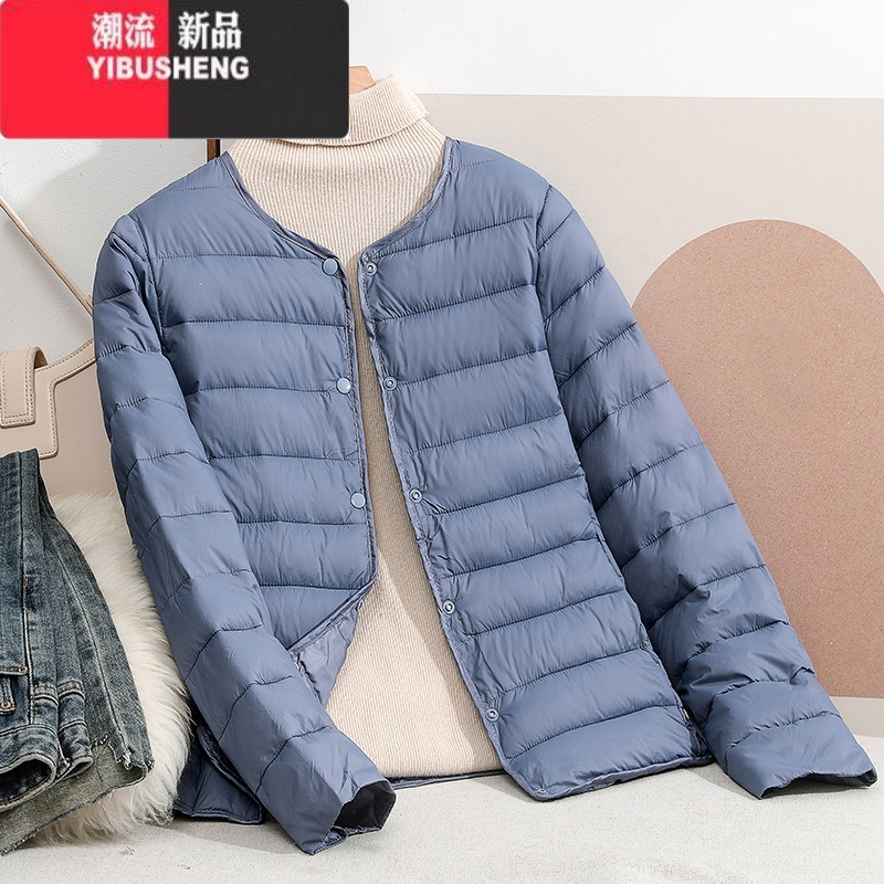 YIBUSHENG内穿小棉袄女加绒加厚内胆棉衣学生校服打底短款保暖羽绒棉服外套 雾霾蓝-CT不加绒 M80-90斤