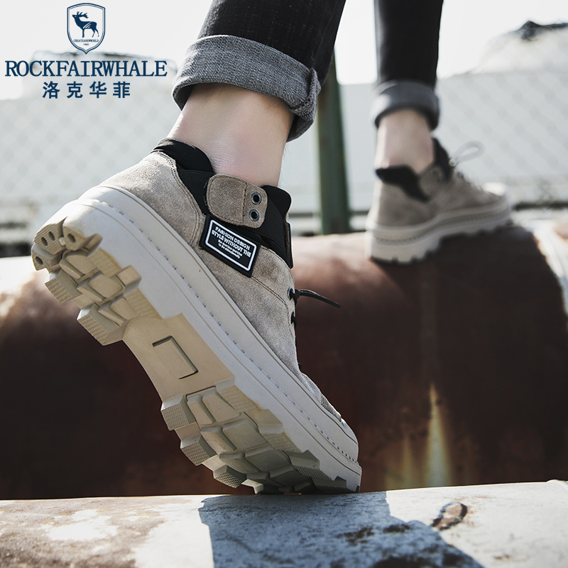 洛克华菲 工装鞋新品低帮休闲鞋真皮2024男鞋大码反绒皮耐磨防滑韩版潮流户外鞋工装靴子高清大图