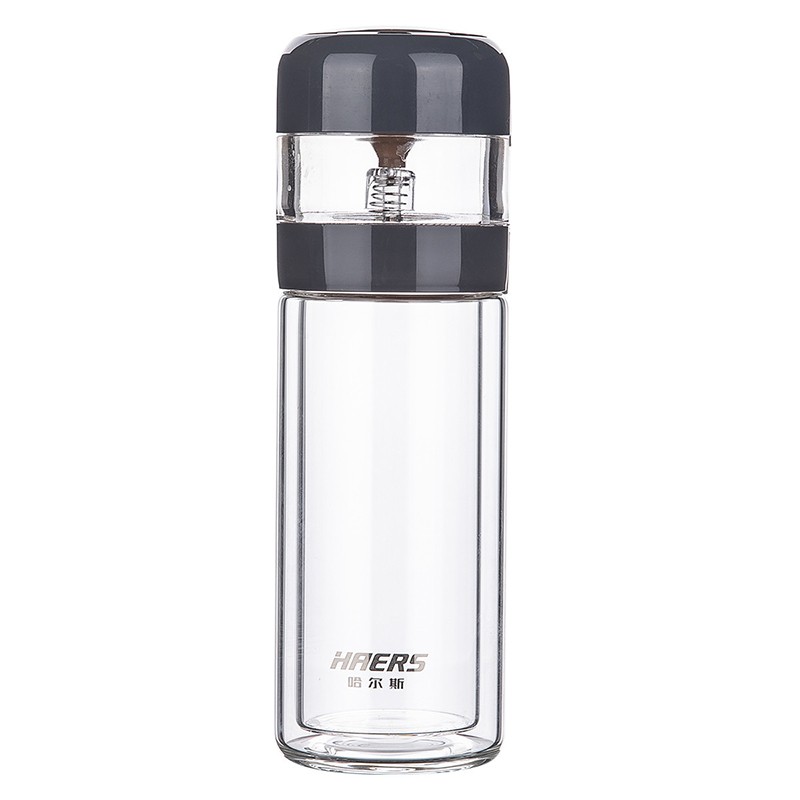 哈尔斯茶水分离杯泡茶杯双层隔热防烫便携茶杯男女士花茶玻璃杯子240ML 将夜黑 240ml 将夜黑240ml