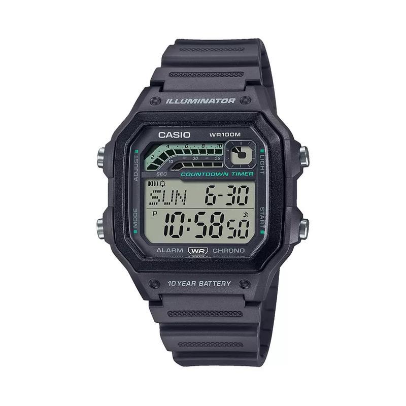 CASIO 男士复古运动风数字腕表双计时器防水米LED照明