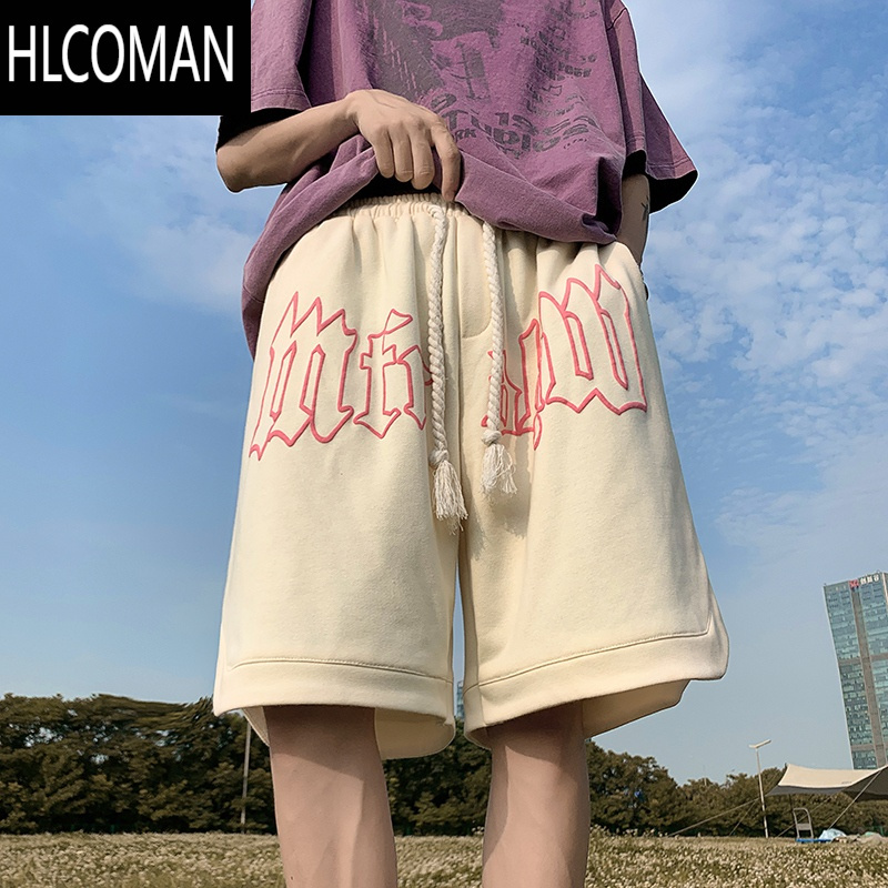 HLCOMAN粉红色运动短裤男夏季vintage美式高街篮球裤直筒宽松阔腿五分裤