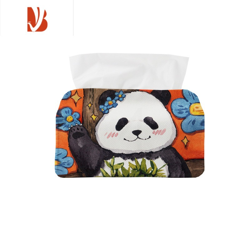 三维工匠国宝熊猫花花酱hb卡通可爱纸巾盒布艺家用抽纸盒桌面纸巾收纳袋 A(小号16.5x11cm)