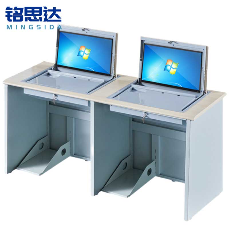 铭思达翻转电脑桌双人位张高清大图