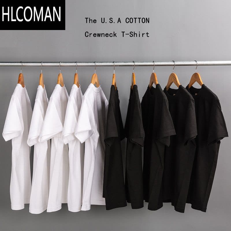 HLCOMAN日系纯白t纯色短袖打底衫T恤圆领男女情侣白色体恤清爽潮图片