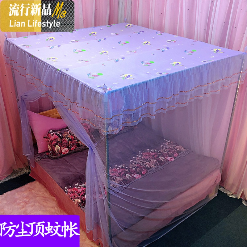 定做公主风防尘顶单开蚊帐落地纹帐加密家用单双人床1.5米/1.8m 三维工匠高清大图