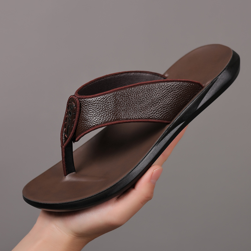 男士拖鞋2024新款真皮凉拖鞋户外休闲人字拖厚底沙滩夏季外穿拖鞋