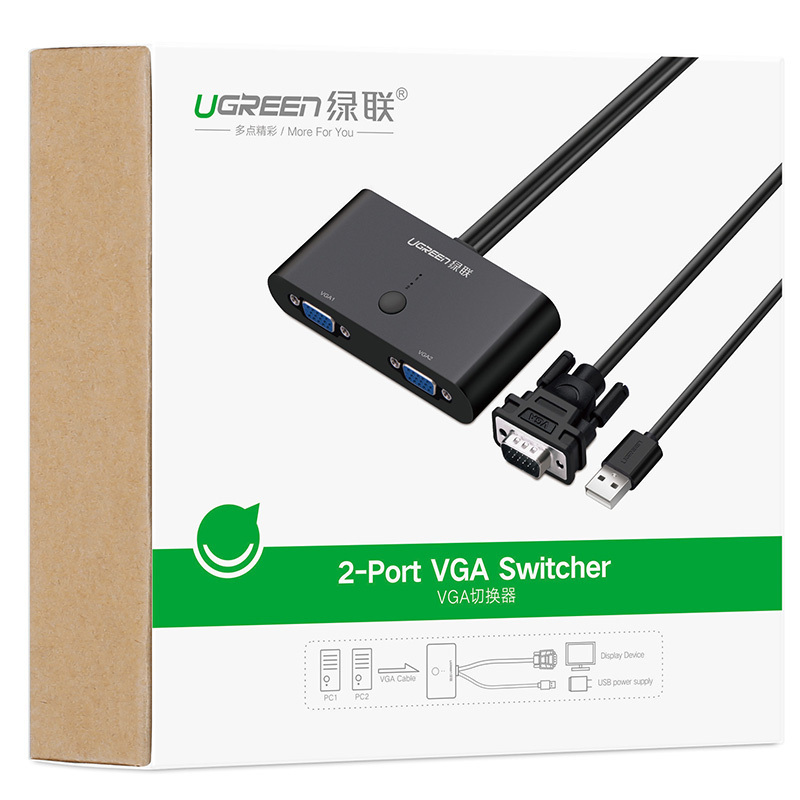 绿联VGA切换器二进一出 视频切屏器2进1出 多电脑机顶盒笔记本台式主机显示器共用共享器 30711高清大图