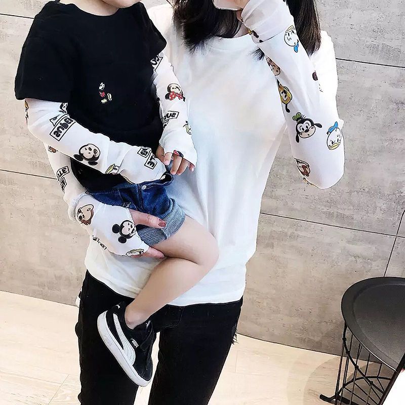 卡通亲子成人儿童防紫外线晒伤冰袖夏薄款冰丝护臂男女婴幼儿袖套 米奇-儿童款 防晒袖套