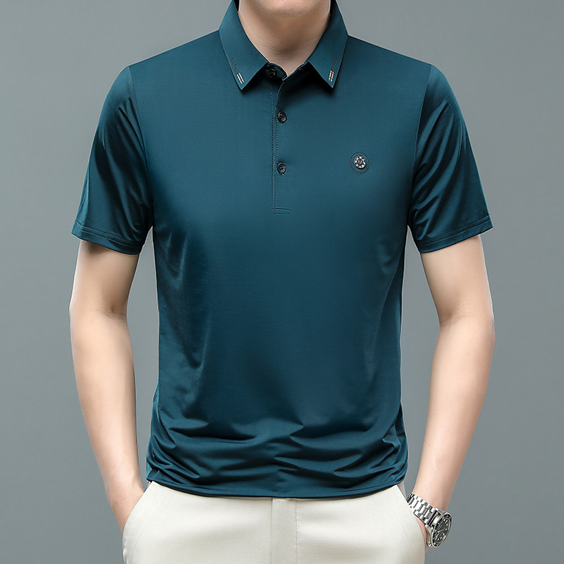 短袖t恤纯色男款夏季薄款宽松半袖体恤中年男士翻领休闲打底衫男高清大图