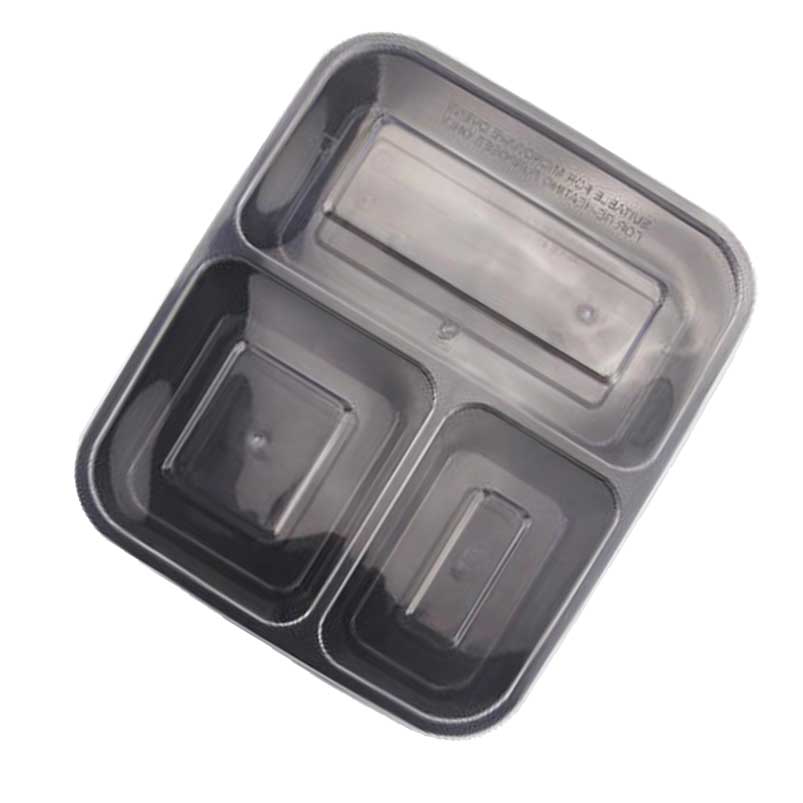 儵忽 一次性三格黑色方形平底平盖打包盒 RY3G1000 1000ml 150套/ 1箱高清大图
