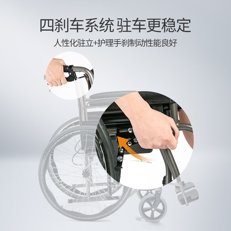 鱼跃(yuwell)轮椅H058B钢管加固软座护理带座便可折叠老人坐便轮椅车皮革护理型高清大图