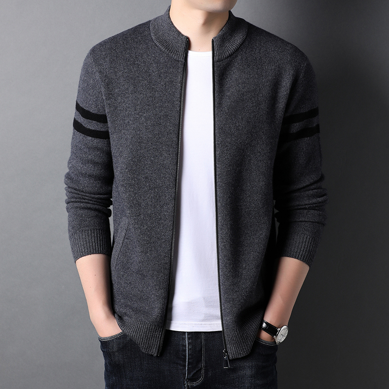 恒源祥100纯羊毛衫男士开衫毛衣长袖针织衫纯色大码休闲外穿毛线衣服