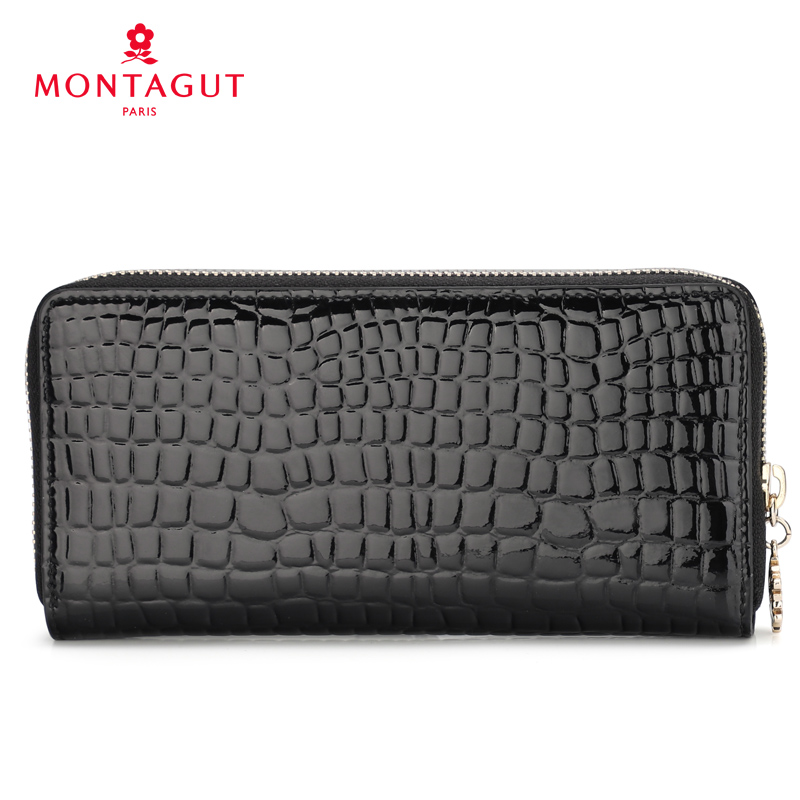 梦特娇钱包女 真皮拉链 手拿包时尚漆皮 复古鳄鱼纹 正品 女士新款亮皮小手包高清大图