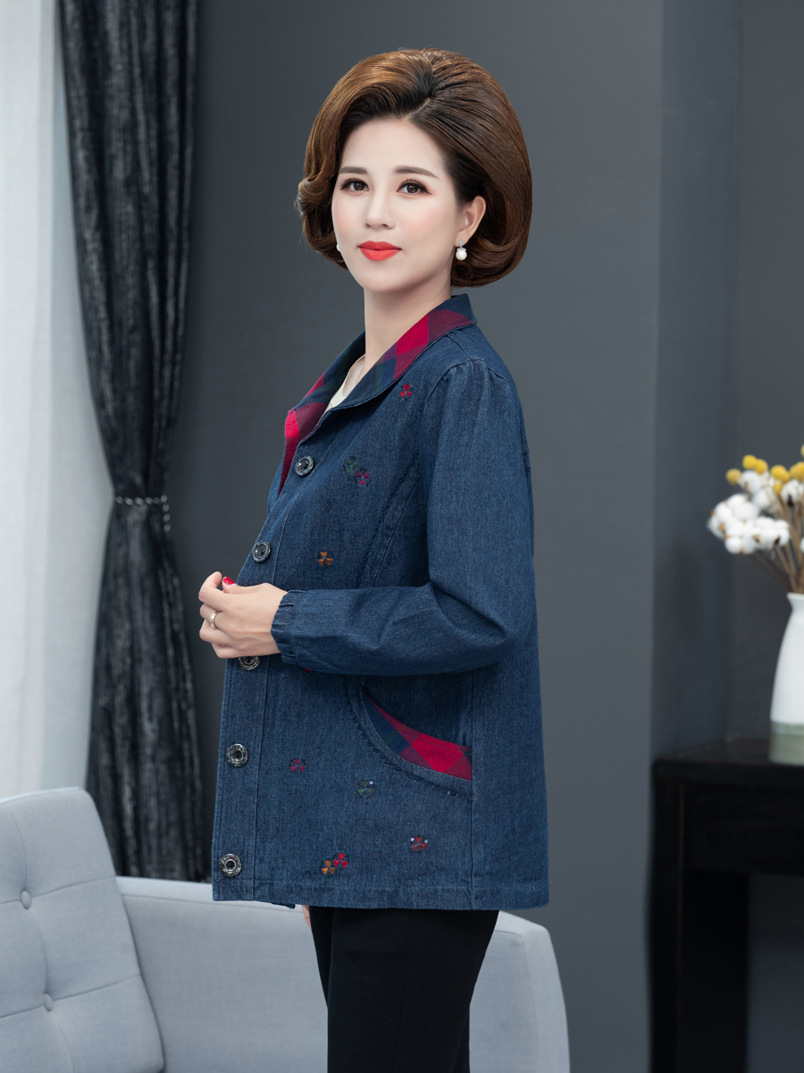 恋名媛中老年妈妈装春秋外套上衣牛仔棉宽松大码夹克短款洋气5060岁大