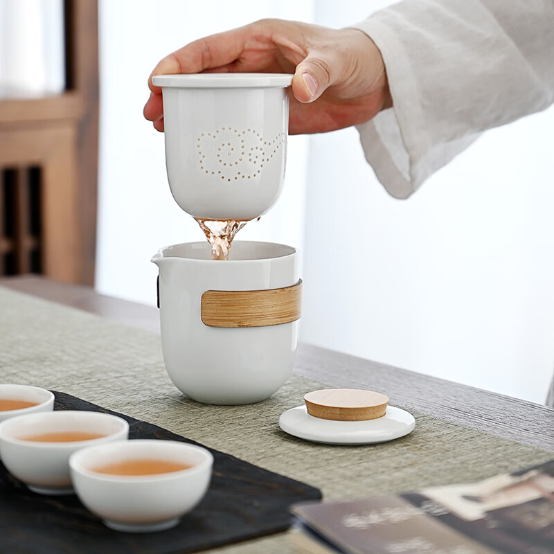 金镶玉 智慧白瓷旅行茶具 便携式茶具套装 泡茶壶240m 杯子45ml高清大图