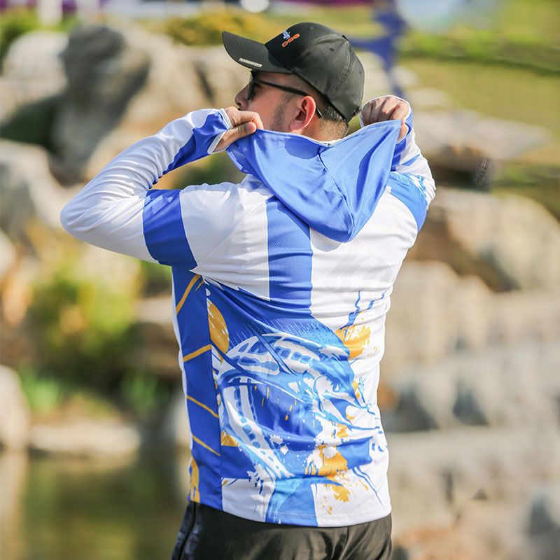 蓝剑防晒钓鱼服m蓝剑夏季钓鱼防晒服男透气冰丝垂钓服装蚊钓鱼衣服