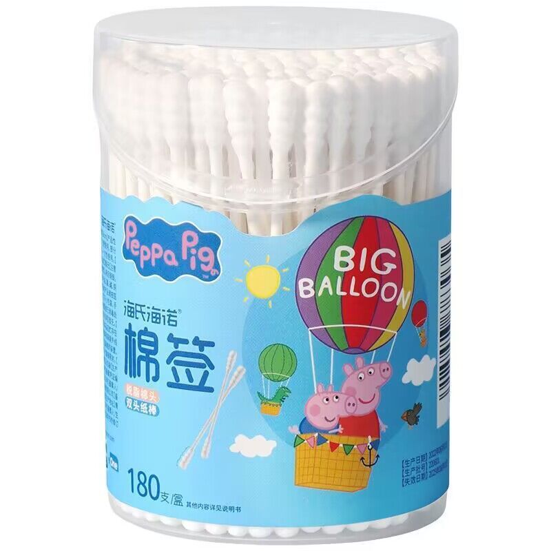海氏海诺180支佩奇联名款双螺旋头纸轴儿童棉签家用宝宝掏耳清洁一次