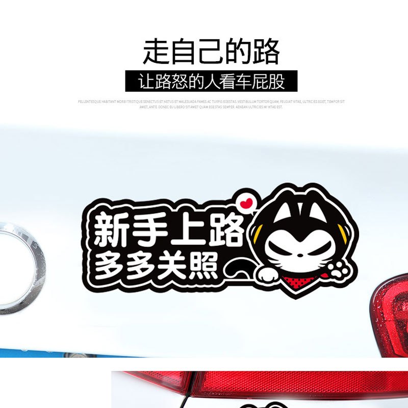 拽猫汽车装饰油箱盖贴纸划痕实习别滴滴通搞笑车贴拉花反光贴