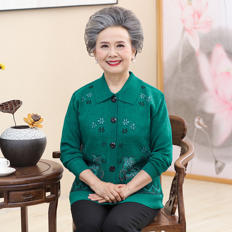 迪鲁奥（DILUAO)中老年春装上衣奶奶装加大加肥针织衫老太太开衫妈妈毛衣女