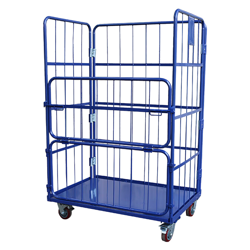 臻远ZY-L14仓储笼 折叠物流台车快递仓库周转车 1100*800*1700上下门 蓝色高清大图