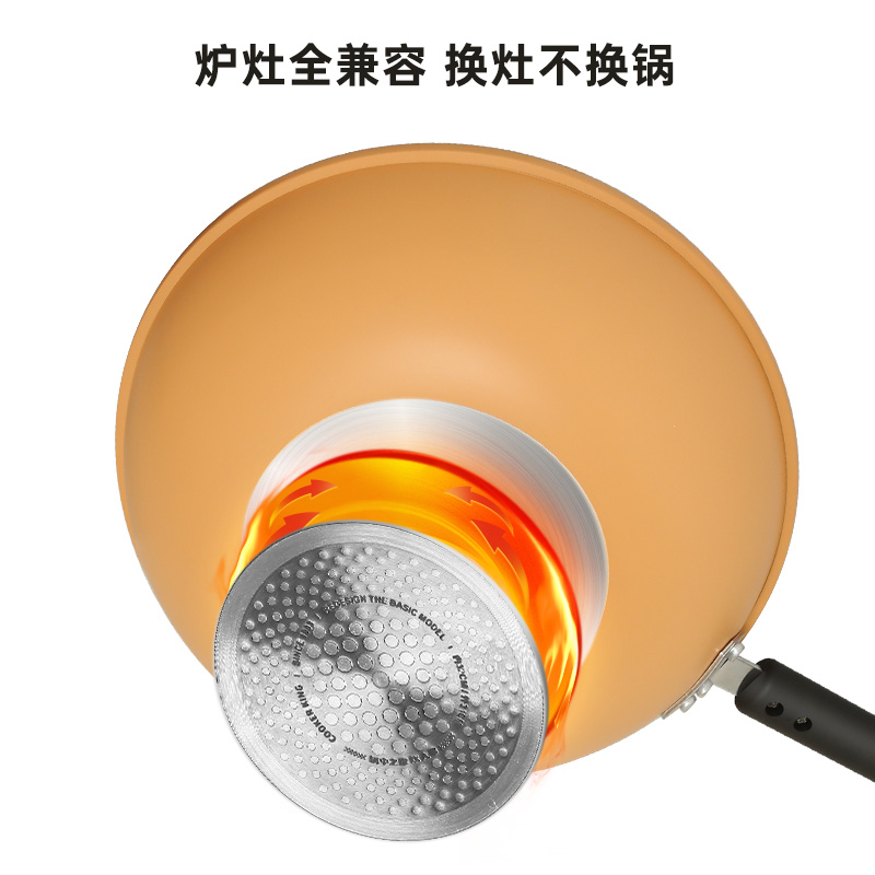 炊大皇 无油烟电磁炉灶明火通用炒菜锅 橙心铝合金不粘锅炒锅 32cmCG32CX高清大图
