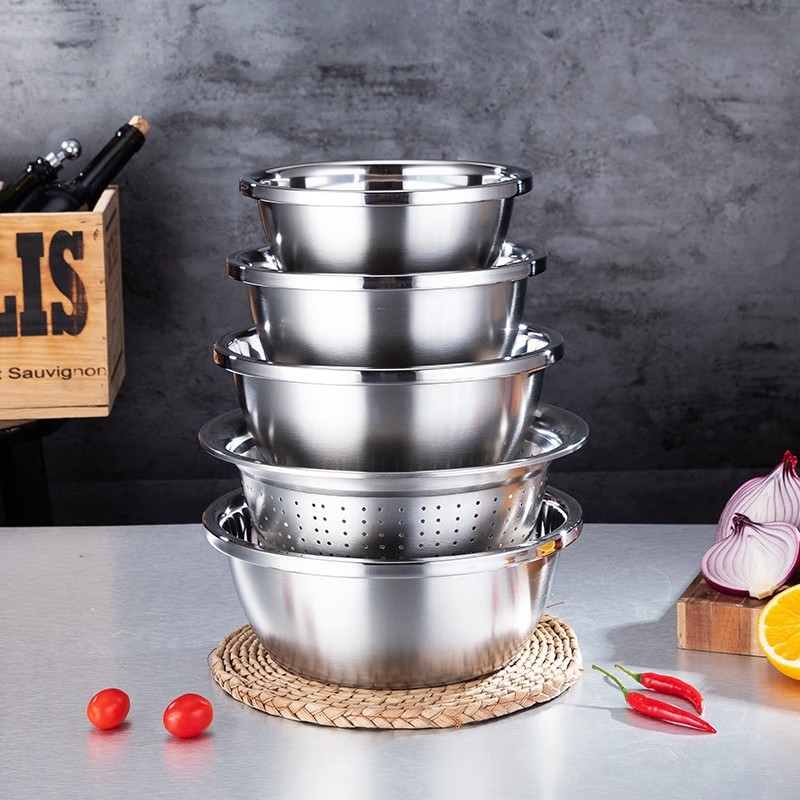 易铂yispot 纳米铂五件套盆 201不锈钢加厚欧式盆+米筛盆套装 YP-8052