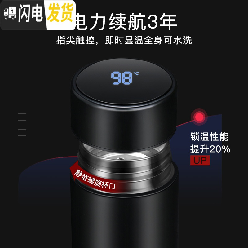 三维工匠智能保温杯男士便携不锈钢女创意个性潮流测温泡茶水杯子 香槟金450(级智能杯盖)