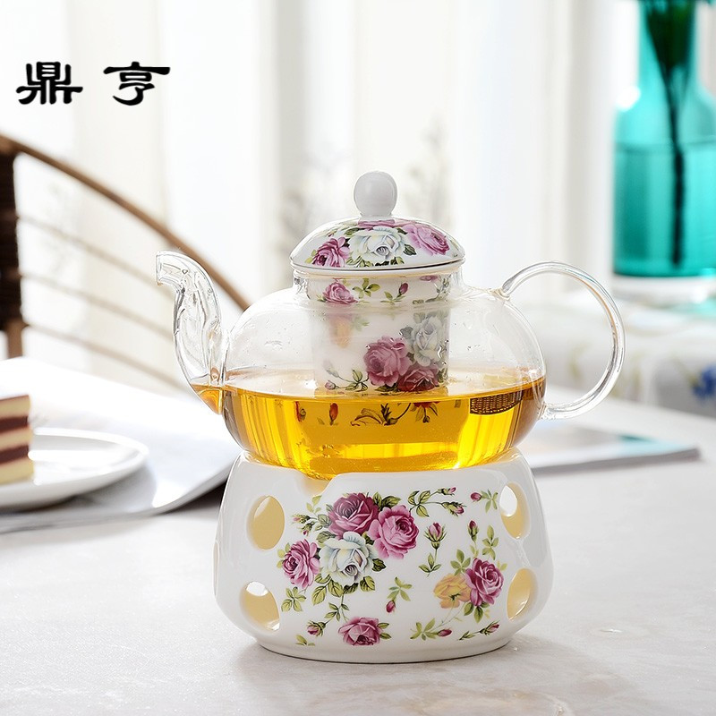 鼎亨玻璃花茶壶茶具蜡烛加热底座煮水果花茶壶陶瓷玻璃下午花茶壶