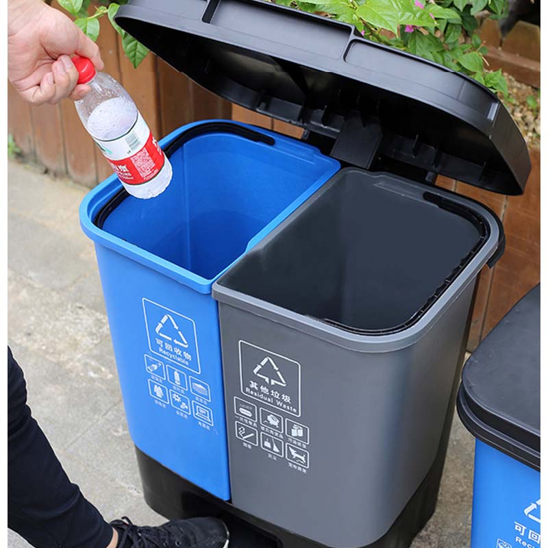 伽隽 双桶分类垃圾桶 蓝+灰100L 个高清大图