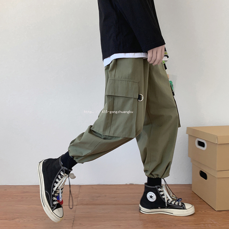 YUANSU加绒工装裤男潮牌直筒宽松休闲长裤秋冬港风潮流百搭帅气背带裤子休闲裤