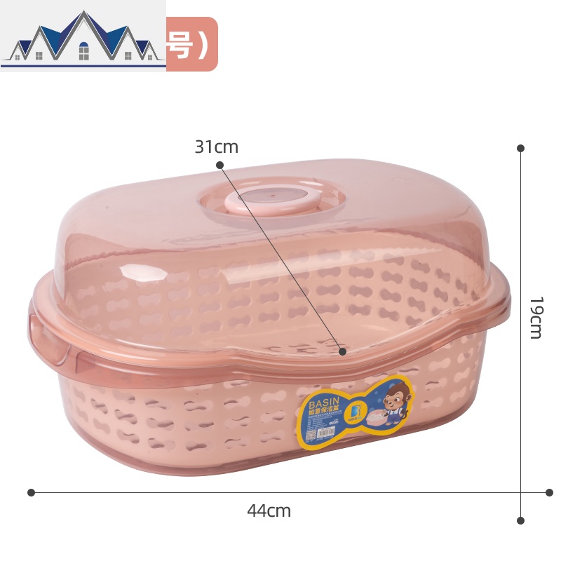 厨房碗筷收纳盒带盖沥水架放碗置物架家用密封碗碟收纳箱塑料碗柜 三维工匠 提盖保洁篮大号粉红色