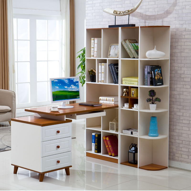 电脑桌书架组合转角学生写字台书柜一体卧室书桌简约儿童桌地中海