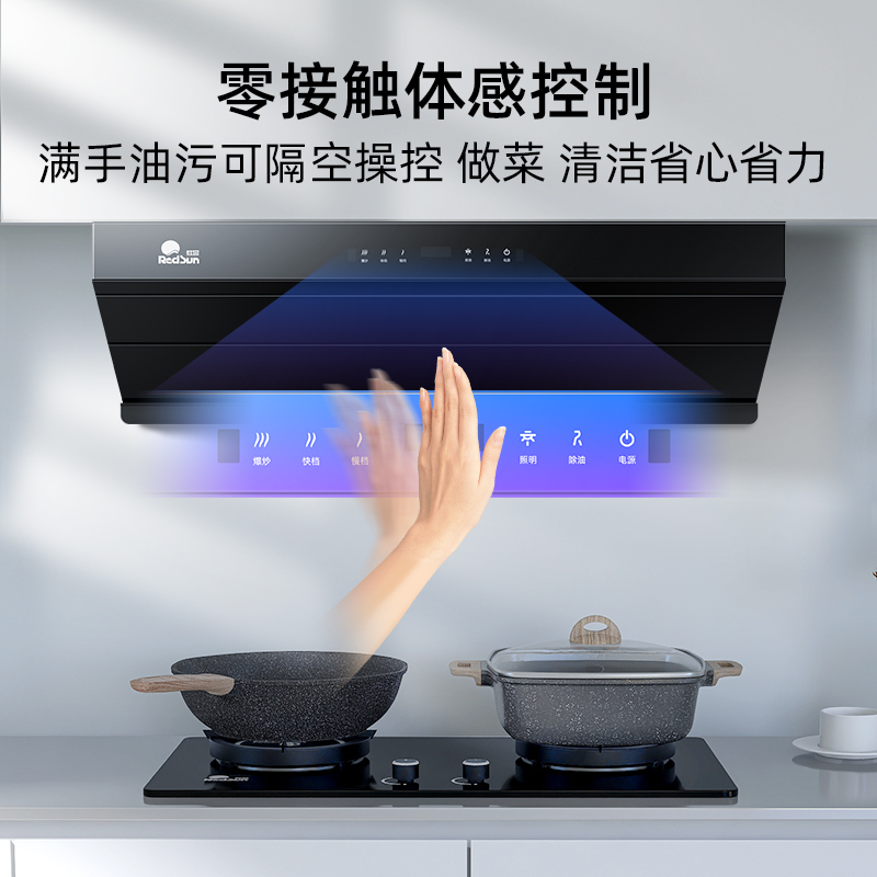 红日(RedSun)22M立方油烟机红外线灶组合烟灶套装智能体感抽油烟机定时燃气灶套装RTEU09+EM608B 天然气