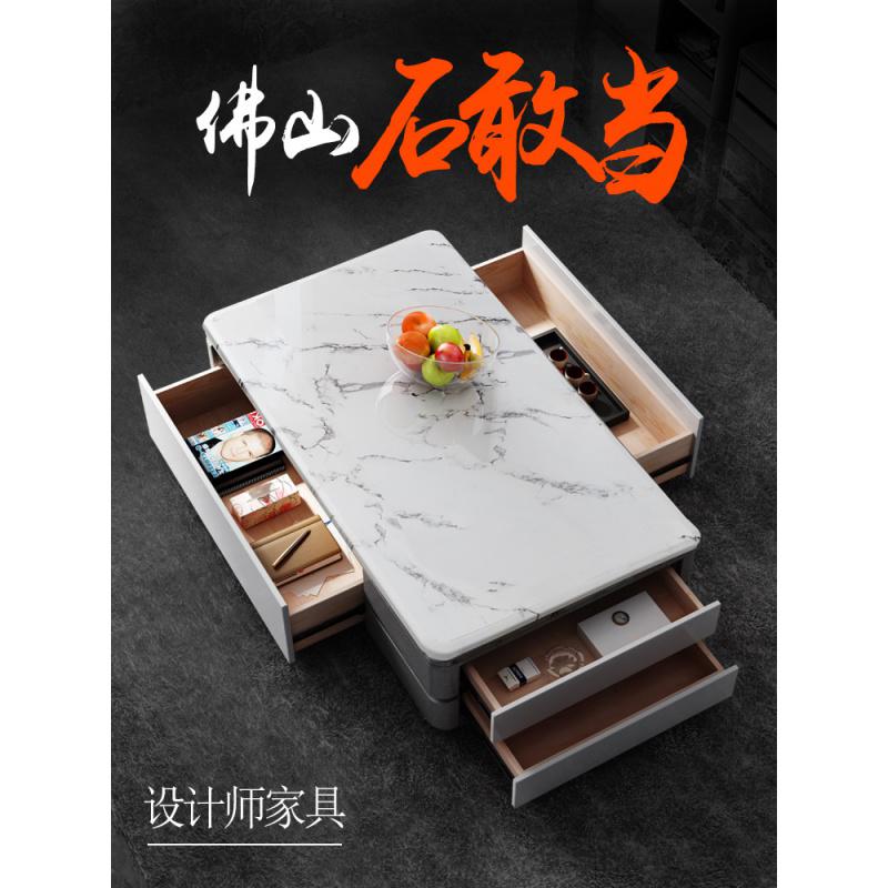 大理石茶几电视柜餐桌组合小户型客厅轻奢家具伸缩电视柜简约现代_5_369高清大图