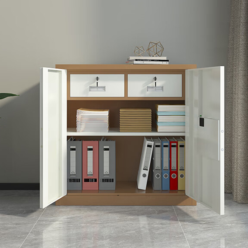 缑氏指纹电子保密柜钢制密码文件柜档案柜矮柜资料柜办公柜单节咖白:电子锁高清大图