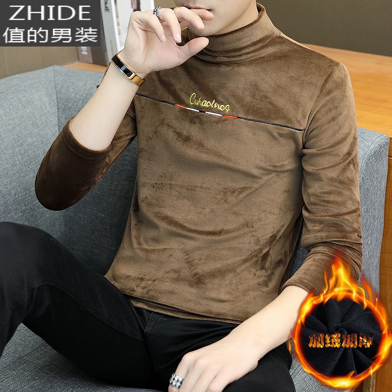 SUNTEK男士加绒加厚长袖T恤冬季韩版高领保暖衣服潮流卫衣金丝绒打底衫T恤高清大图