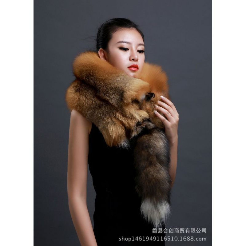 举翼王子皮草围巾整只狐狸皮围脖狐狸围巾狐狸毛披肩红狐火狐