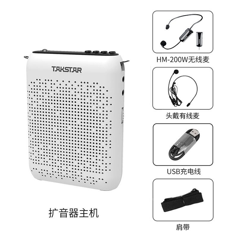 得胜 E220 无线蓝牙小蜜蜂扩音器 白色+得胜无线麦 上课导游摆摊叫卖扩音播放器 多色可选支持TF卡录音FM收音