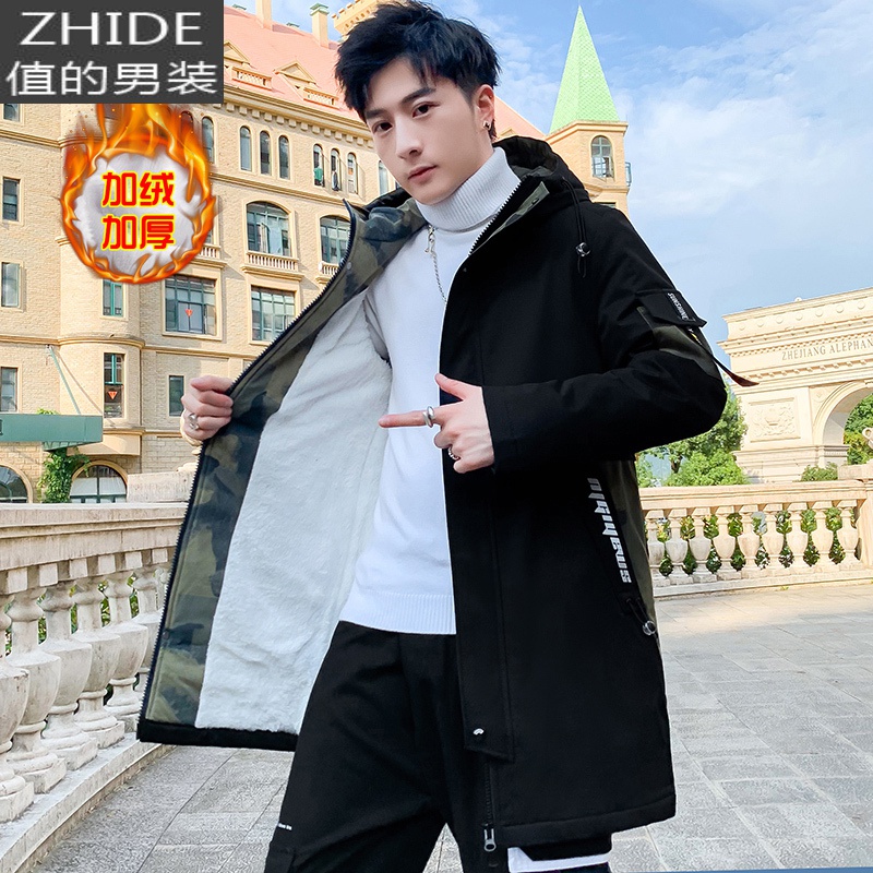 SUNTEK外套男2020新款秋冬季加绒加厚外衣服韩版潮流中长款风衣男士夹克风衣高清大图