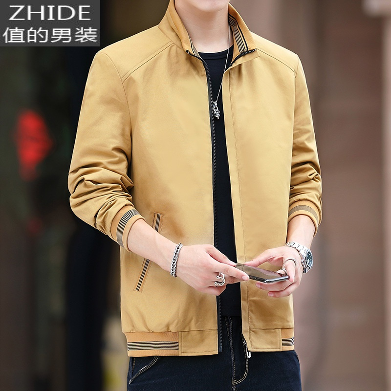 suntek春秋潮牌男士加绒外套修身韩版潮流立领夹克男休闲百搭秋装男