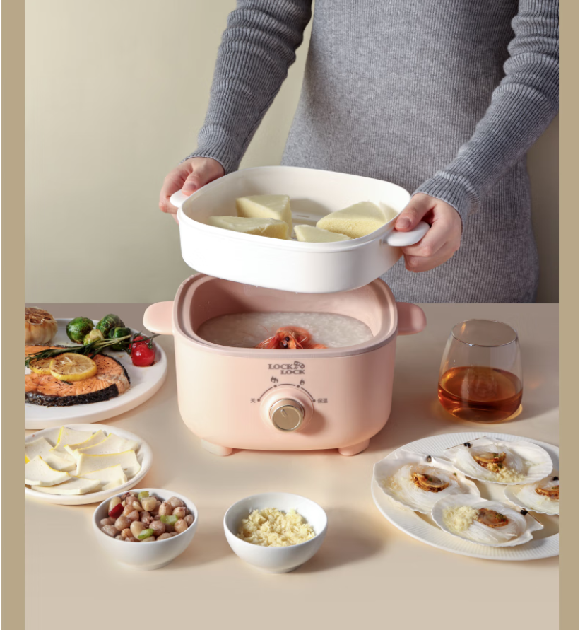 乐扣多功能电火锅一键智能控温时尚简约设计高清大图