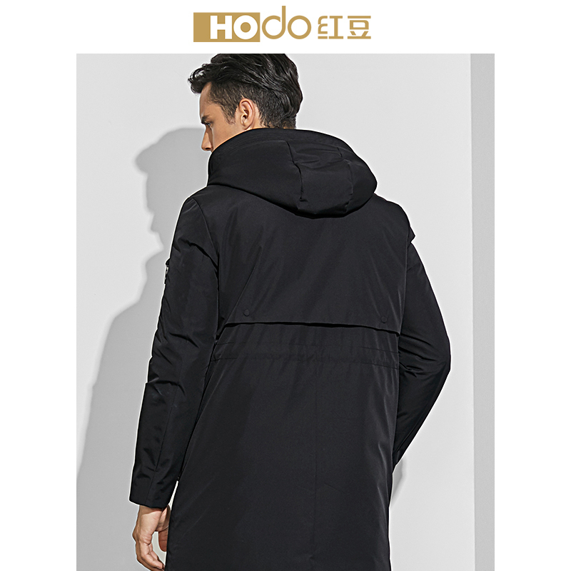 HODO红豆男装 男士羽绒服 冬季简约有型迷彩边连帽中长款羽绒服外套男