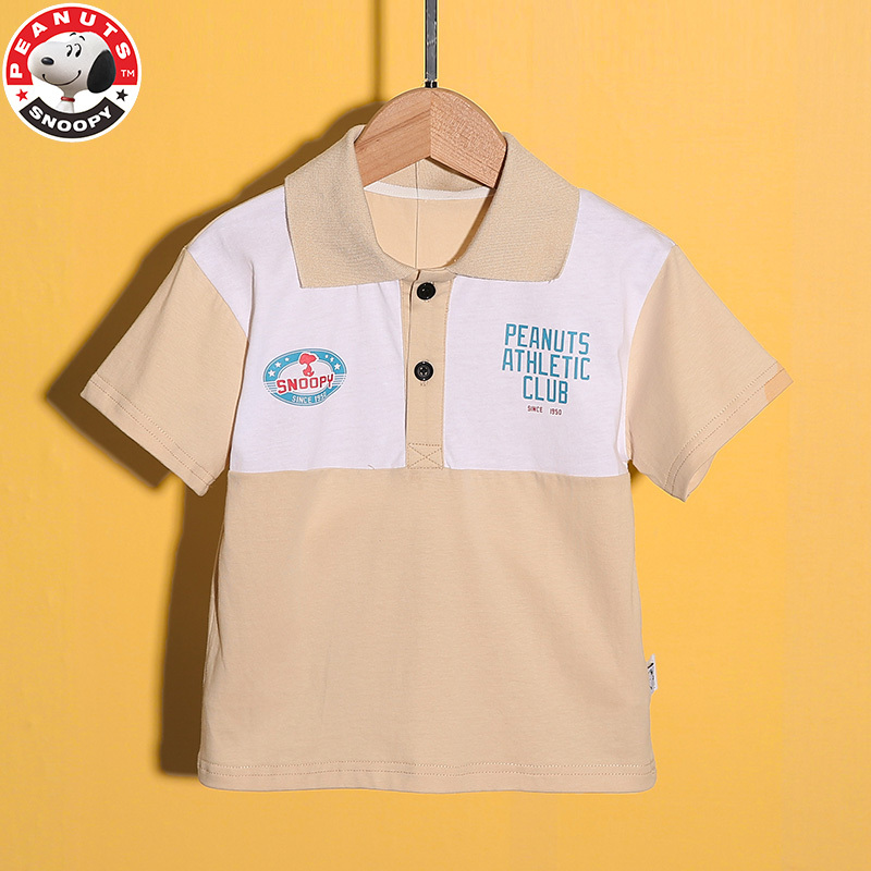 史努比(SNOOPY)儿童拼色polo衫短袖纯棉翻领t恤夏季女童中小童半袖体L009