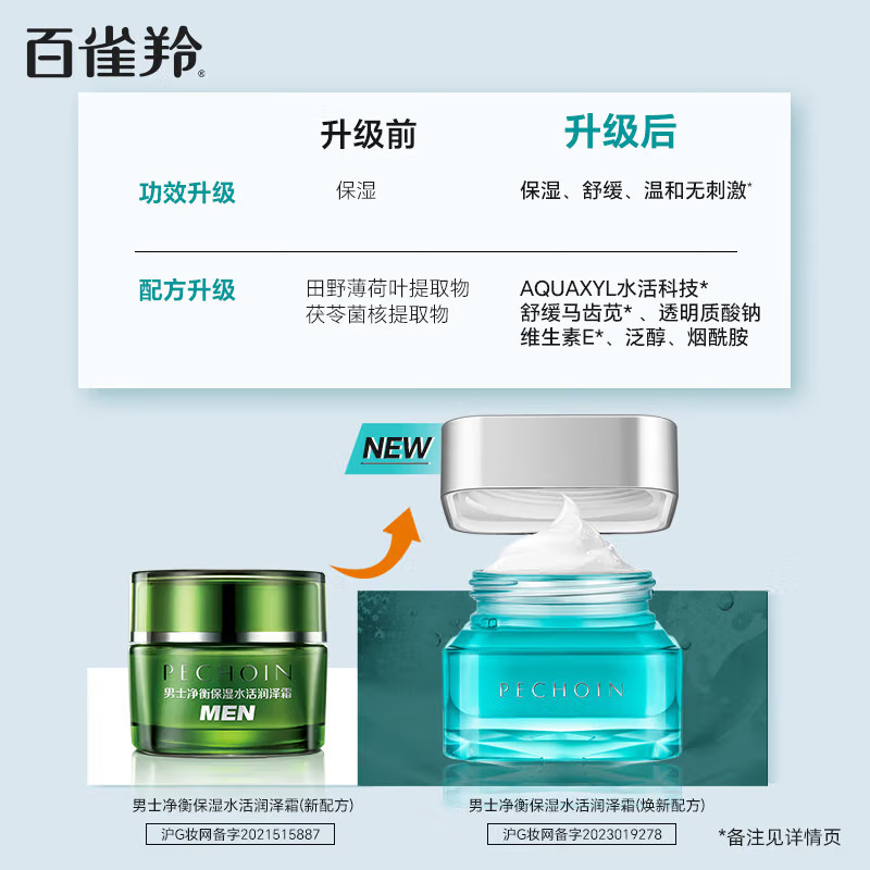 (PECHOIN)百雀羚男士面霜 男士净衡保湿水活润泽霜50g 保湿补水滋润营养 新老款随机发高清大图