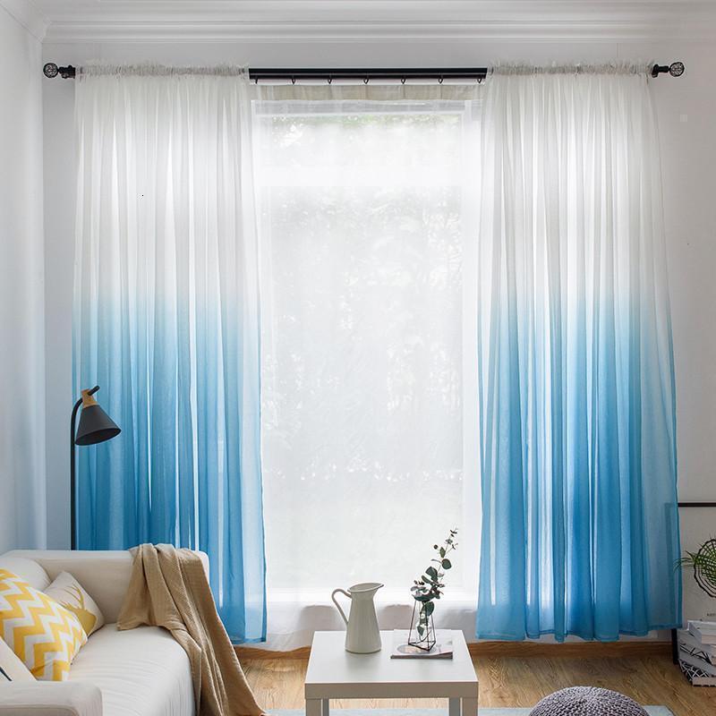 美帮汇窗纱纱帘五彩渐变北欧窗帘成品飘窗简约现代客厅阳台纱 蓝色-挂钩加工 1.0宽*2.7高（宽几米拍几件）
