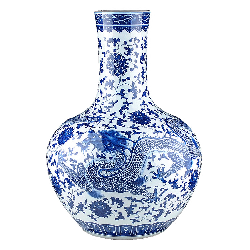彩帮陶瓷花瓶景德镇陶瓷器大号青花瓷龙纹落地大花瓶中式家居装饰工艺品