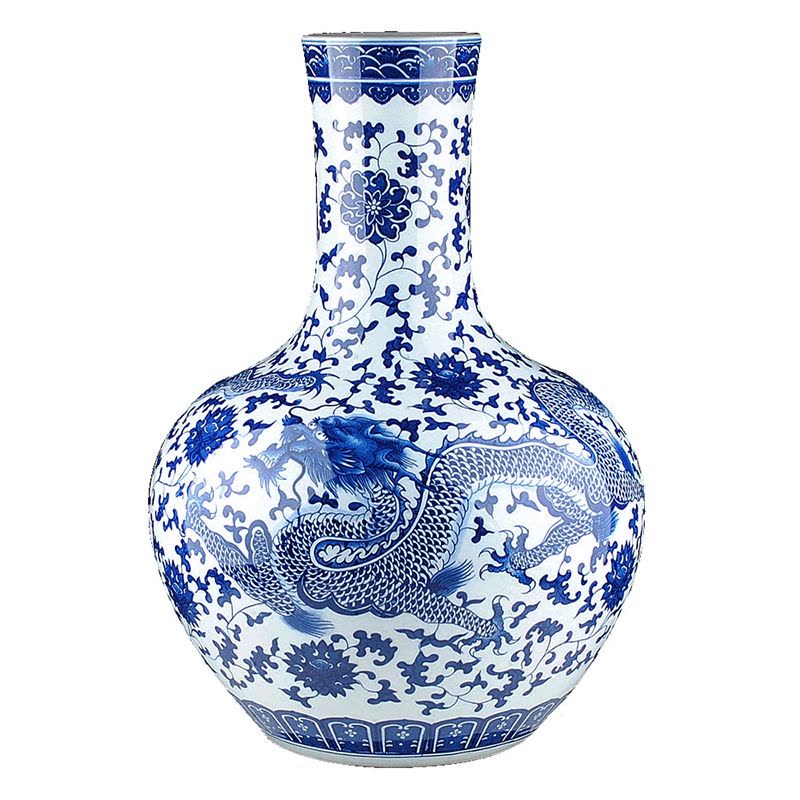 彩帮陶瓷花瓶景德镇陶瓷器大号青花瓷龙纹落地大花瓶中式家居装饰工艺品