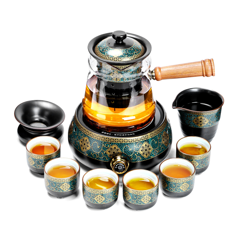 領藝 古韵玻璃煮茶器电陶炉陶瓷茶具套装家用办公煮茶壶养生普洱黑茶蒸茶器电陶炉