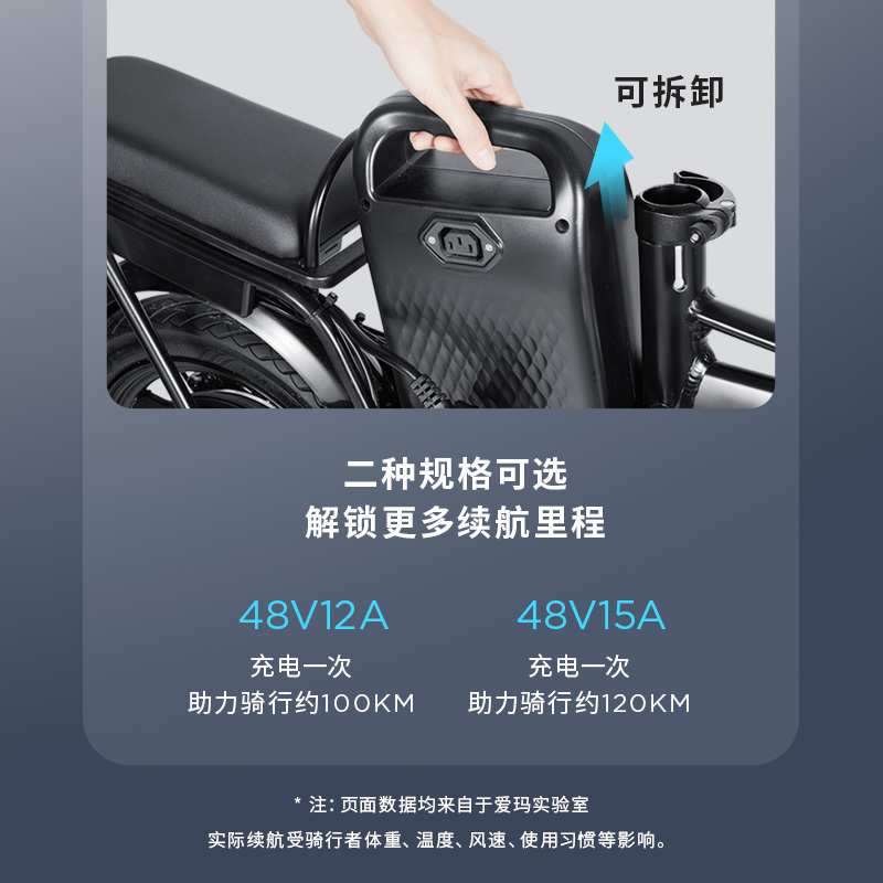 爱玛电动车轻鸿 S1(TDT1201Z) 续航50-60公里 含头盔