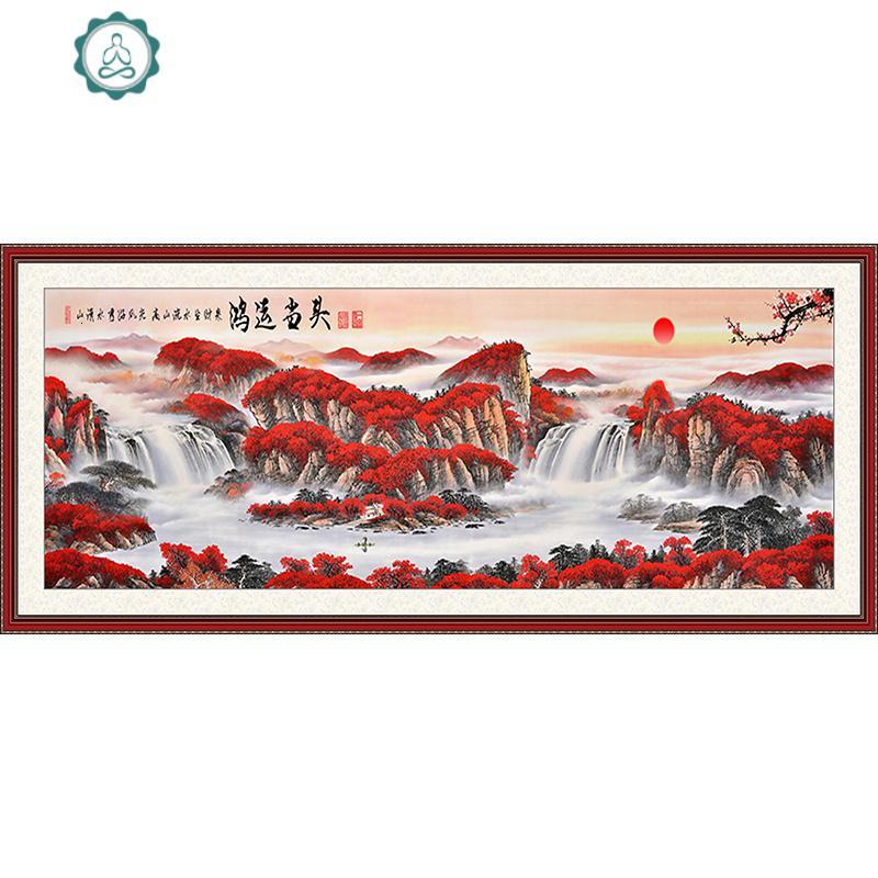 满钻客厅风景山水5D贴砖粘 十字绣钻石绣2019新款 封后 [钻石画][满钻全贴][鸿运当头山水画2*0.8米]送2套工